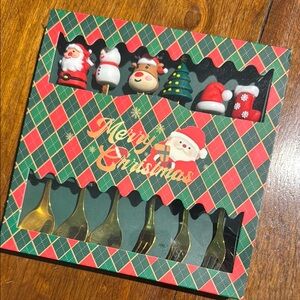 Christmas Themed Spoon & Fork Set with Festive Figures